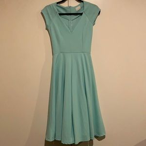 Mint green, long a-line dress with cap sleeves